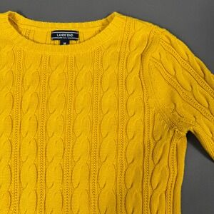 Lands' End Sweater Yellow Women's Medium 100% Cotton Excellent